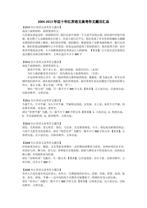 2004-2013年近十年江苏语文高考作文题目汇总