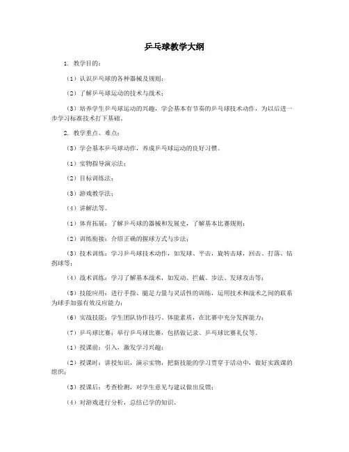 乒乓球教学大纲