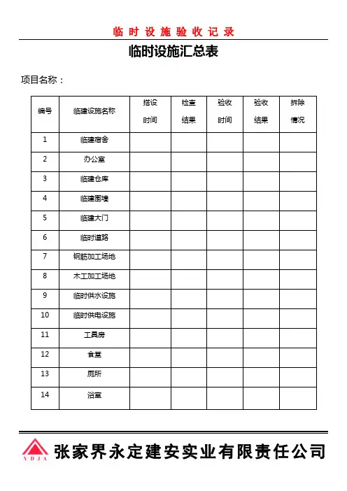 临时设施汇总表