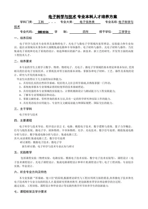 电子科学与技术专业本科人才培养方案