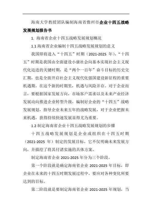 海南大学教授团队编制海南省儋州市企业十四五战略发展规划报告书