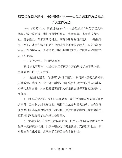 切实加强自身建设,提升服务水平——社会组织工作总结