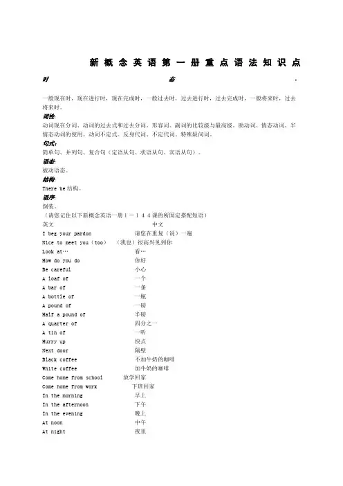 新概念英语第一册重点语法知识点