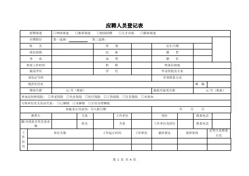 应聘人员登记表