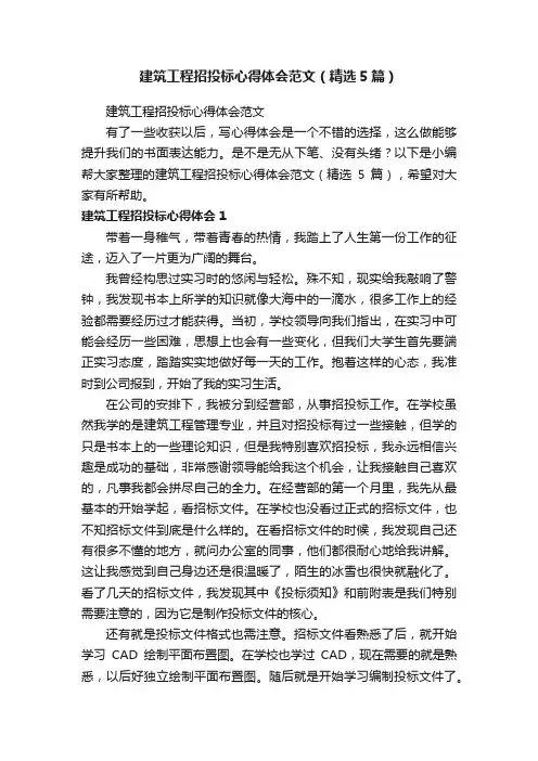 建筑工程招投标心得体会范文（精选5篇）