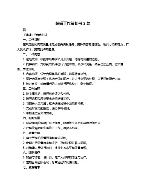 编辑工作策划书3篇