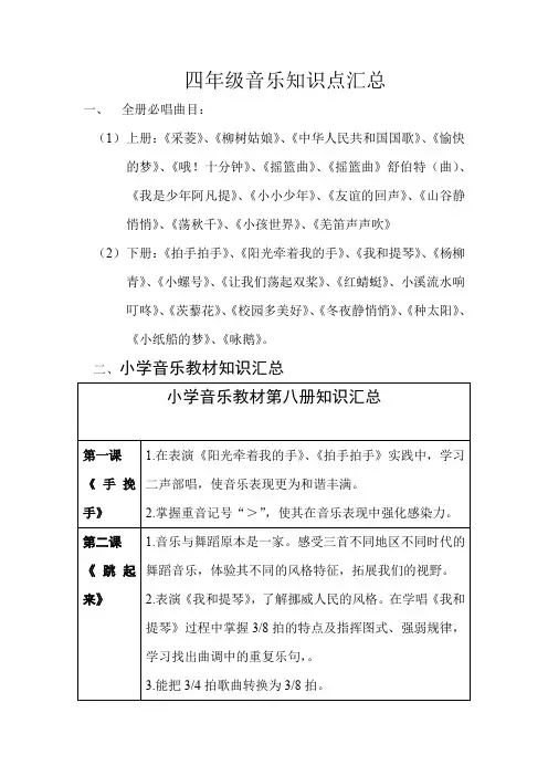 四年级音乐知识点汇总