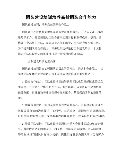 团队建设培训培养高效团队合作能力