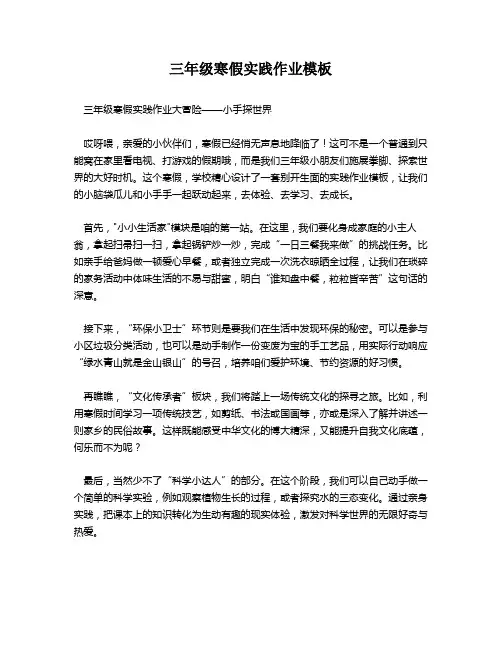 三年级寒假实践作业模板