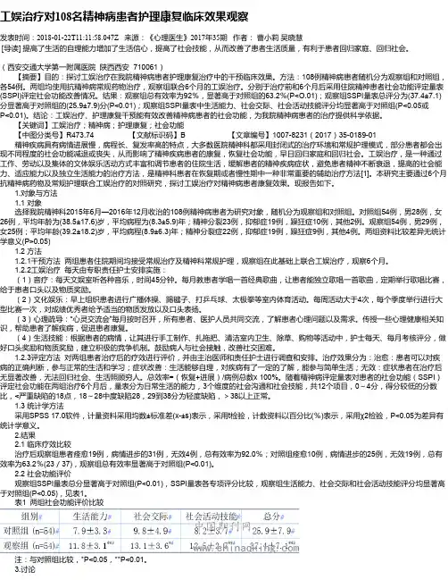 工娱治疗对108名精神病患者护理康复临床效果观察
