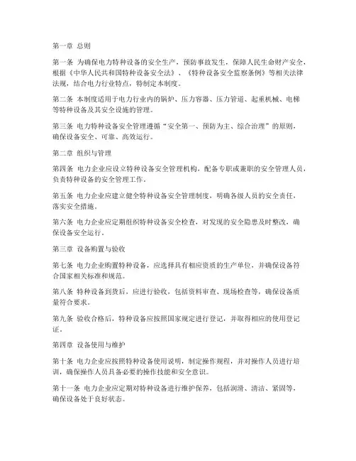 电力特种设备安全管理制度