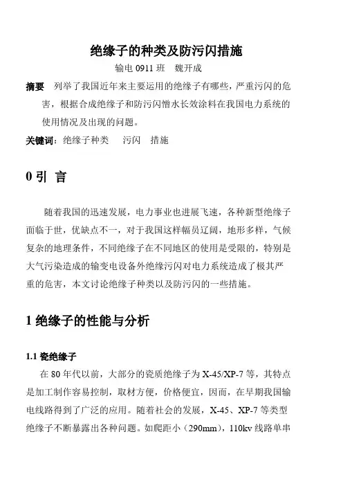 绝缘子种类及防污闪措施