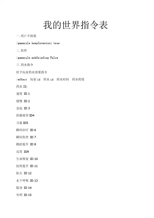 我的世界指令表