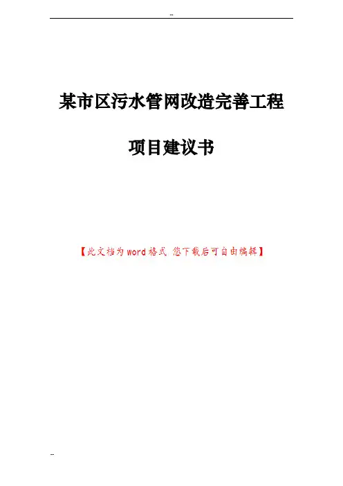 某市区污水管网改造完善工程项目建议书