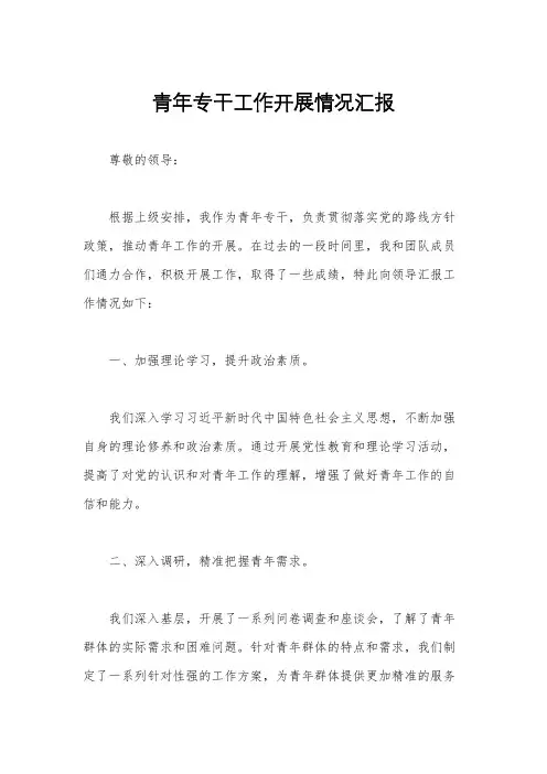 青年专干工作开展情况汇报
