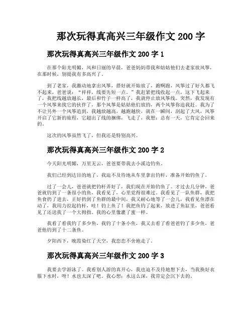 那次玩得真高兴三年级作文200字
