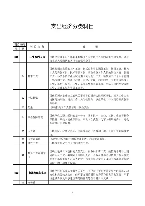 支出经济分类科目