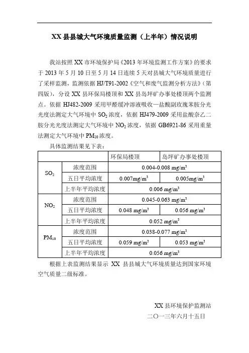 XX县县城大气环境质量监测(上半年)情况说明【模板】