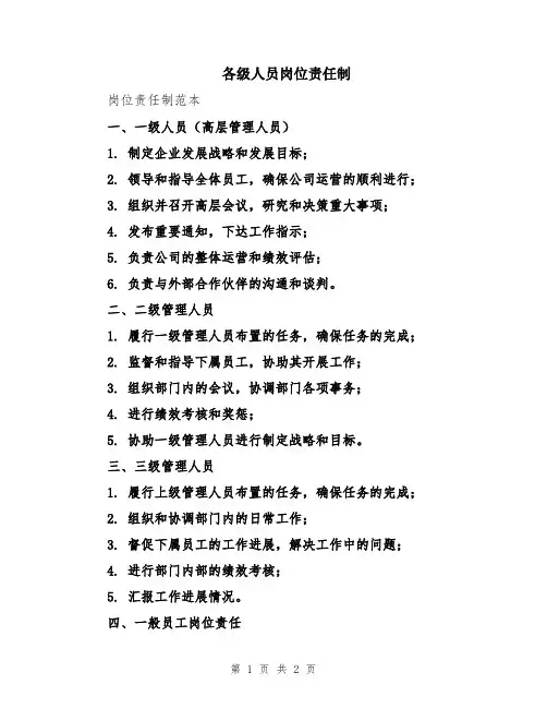 各级人员岗位责任制