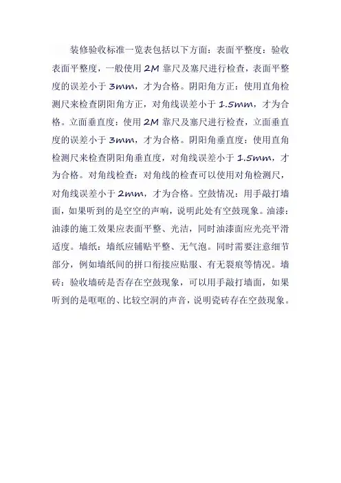 装修验收标准一览表