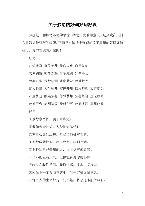 关于梦想的好词好句好段