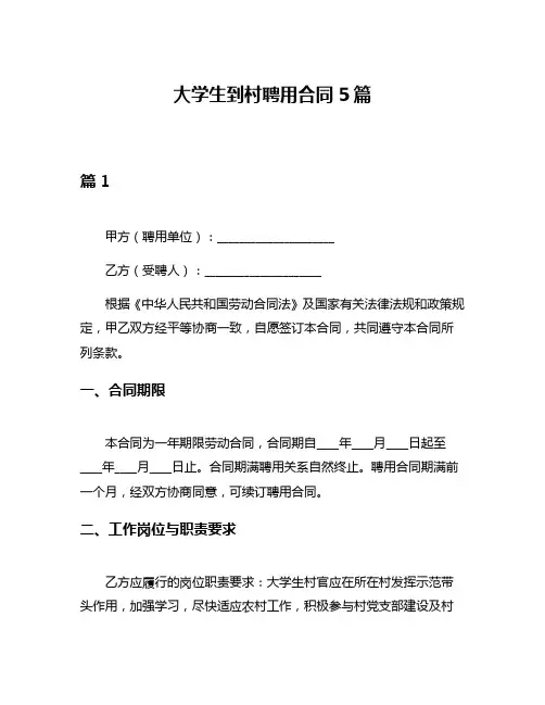 大学生到村聘用合同5篇