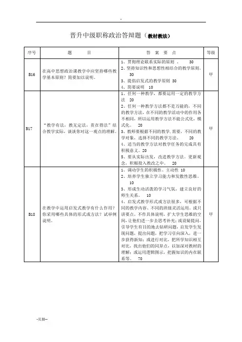 晋升中级职称政治答辩题