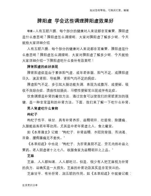 脾阳虚 学会这些调理脾阳虚效果好