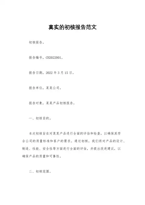 真实的初核报告范文