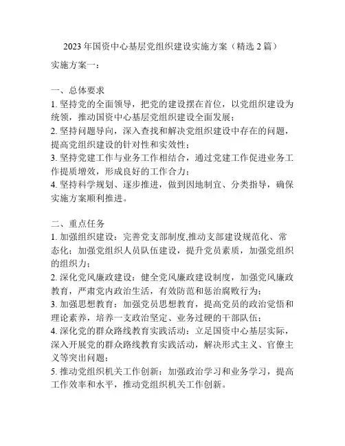 2023年国资中心基层党组织建设实施方案(精选2篇)