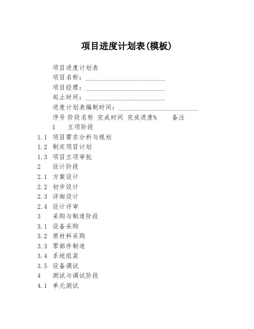 项目进度计划表(模板)