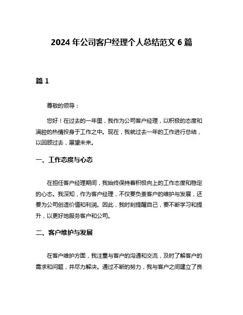 2024年公司客户经理个人总结范文6篇