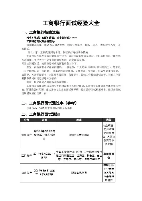 工商银行面试经验大全