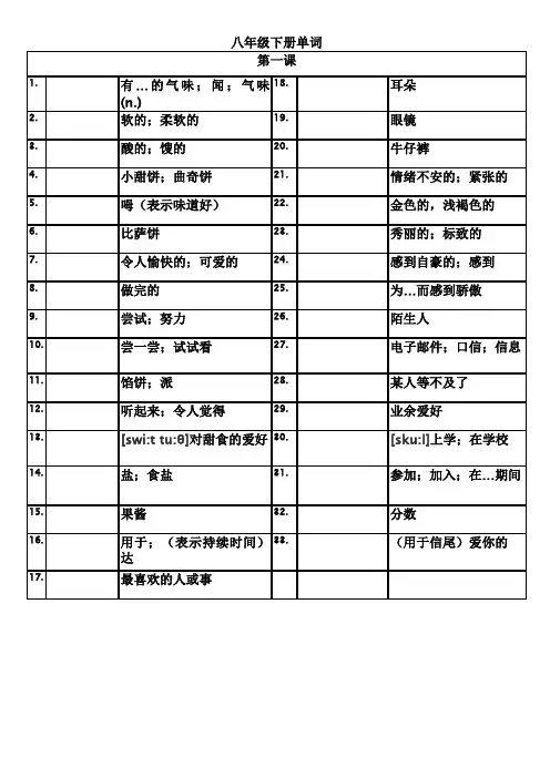 外研版八年级下册英语单词打印默写版
