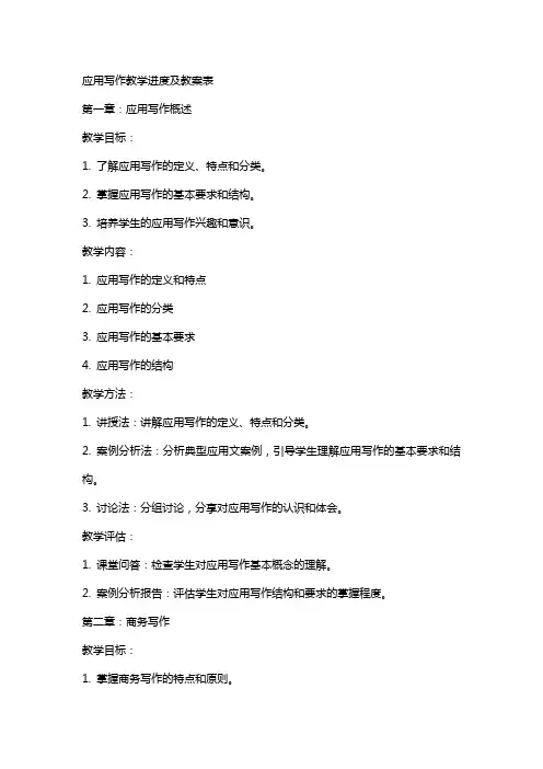 应用写作教学进度及教案表