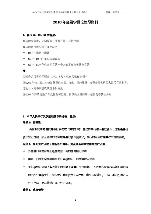 金融学概论期末复习资料
