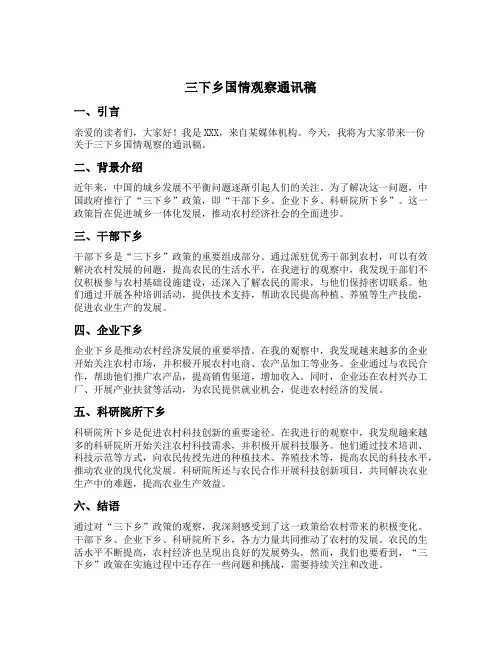 三下乡国情观察通讯稿
