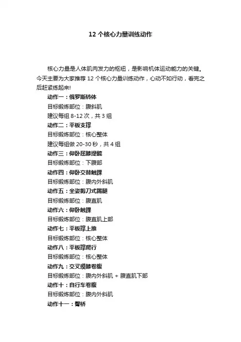 12个核心力量训练动作
