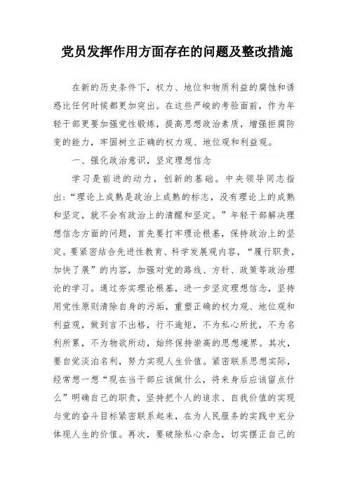 党员作用发挥方面存在的问题及整改措施