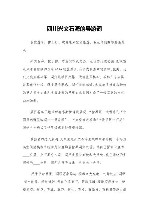 四川兴文石海的导游词(六篇)