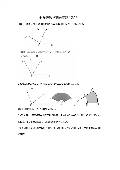 北师大版七年级数学角规律及最后一题专题练习