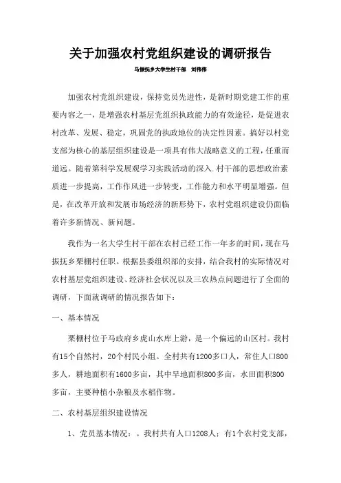 加强农村党组织建设调研报告