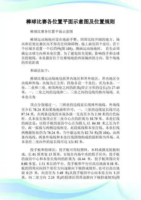 棒球比赛各位置平面示意图及位置规则.doc