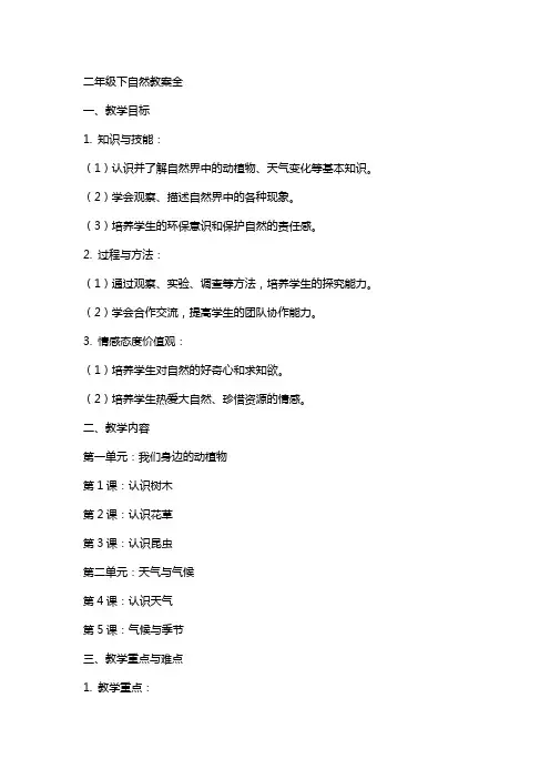 二年级下自然教案全