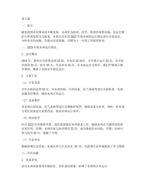 水闸年度总结报告范文(3篇)