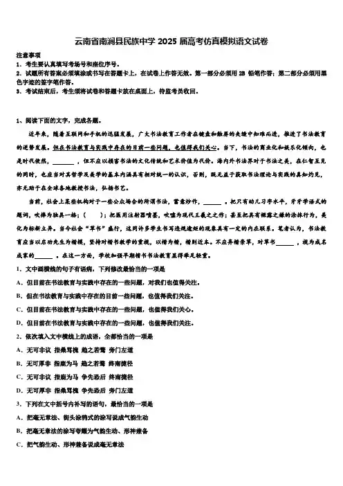 云南省南涧县民族中学2025届高考仿真模拟语文试卷含解析
