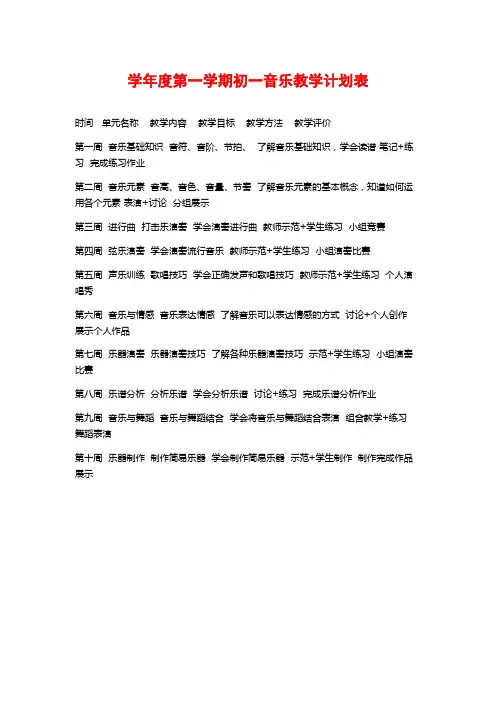 学年度第一学期初一音乐教学计划表