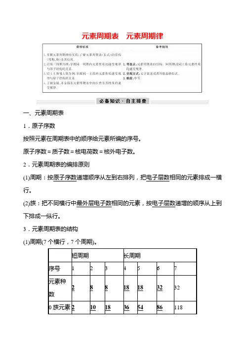 2022届新高考化学一轮复习元素周期表元素周期律学案