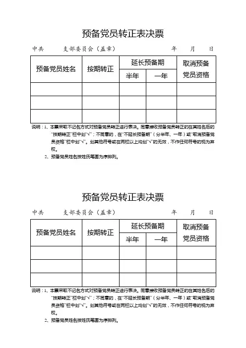 预备党员转正表决票(样票)