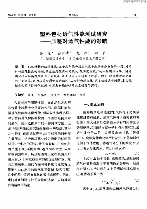 塑料包材透气性能测试研究——压差对透气性能的影响